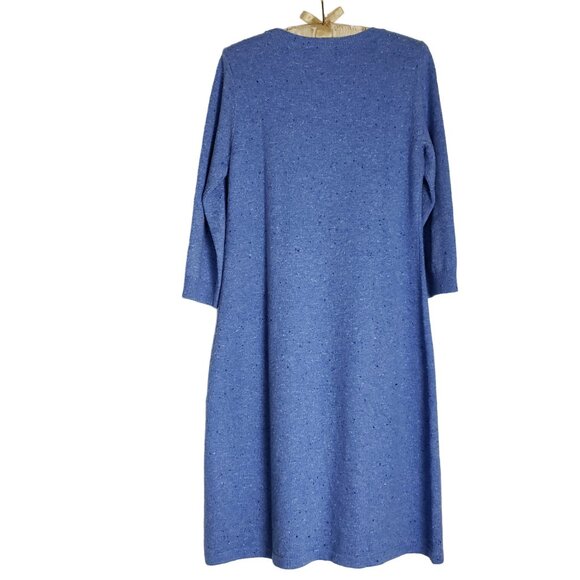 Talbots S Blue Speckled Kitty Tweed Shift Sweater Dress Button Accent, Like New - Picture 4 of 13
